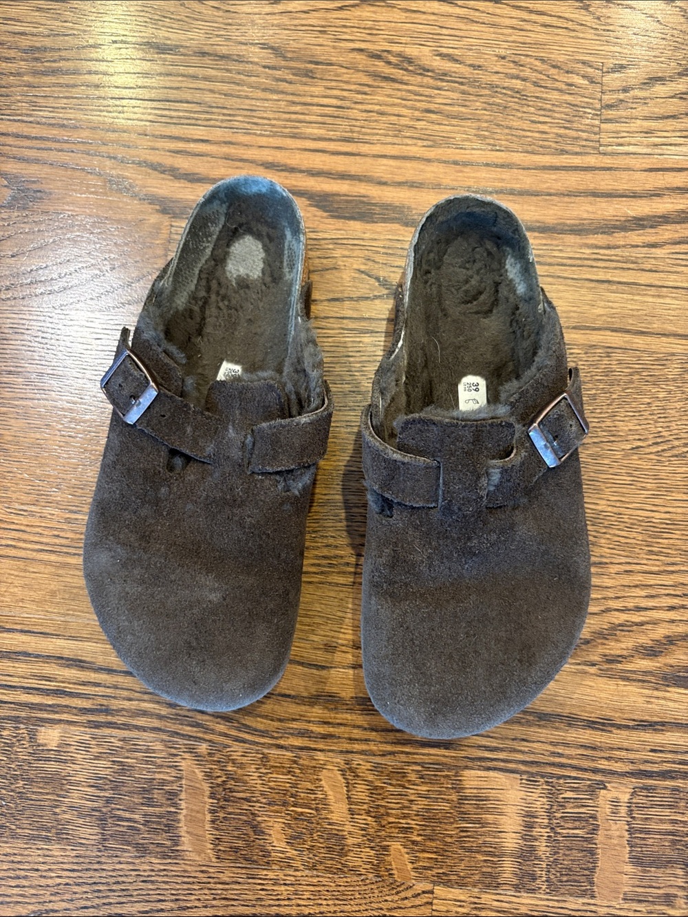 Birkenstock Brown Suede Slip-On mules with Buckle, 39 (8.5)
